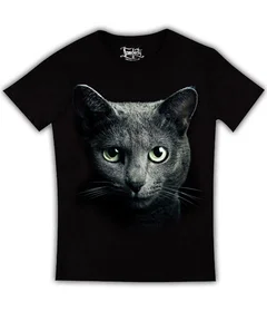 Прикольные футболки: черный кот 3д на черной